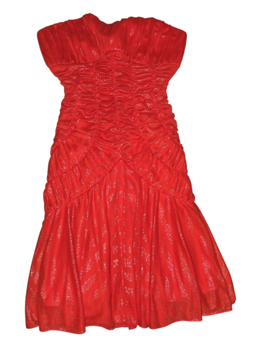 Y2K YNES Strapless Red Ruched Party Dress Size M